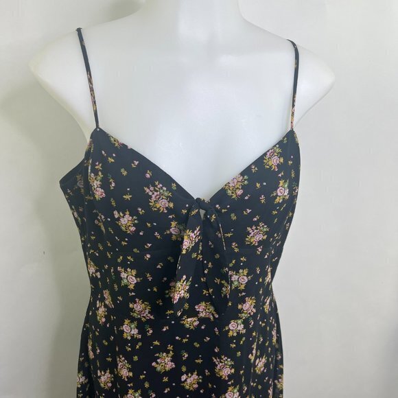 WAYF Floral‎ Dress M Massa Tie Knot Midi Black Pink 90s Retro Y2K Cottagecore - Picture 3 of 10